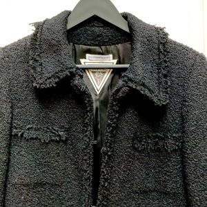 🖤RARE Marvin Richards Black Wool Tweed Boucle Coat w/Fringe Fray Edge Hem Coco